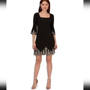 Adrianna Papell Beaded Square-Neck A-Line Dress